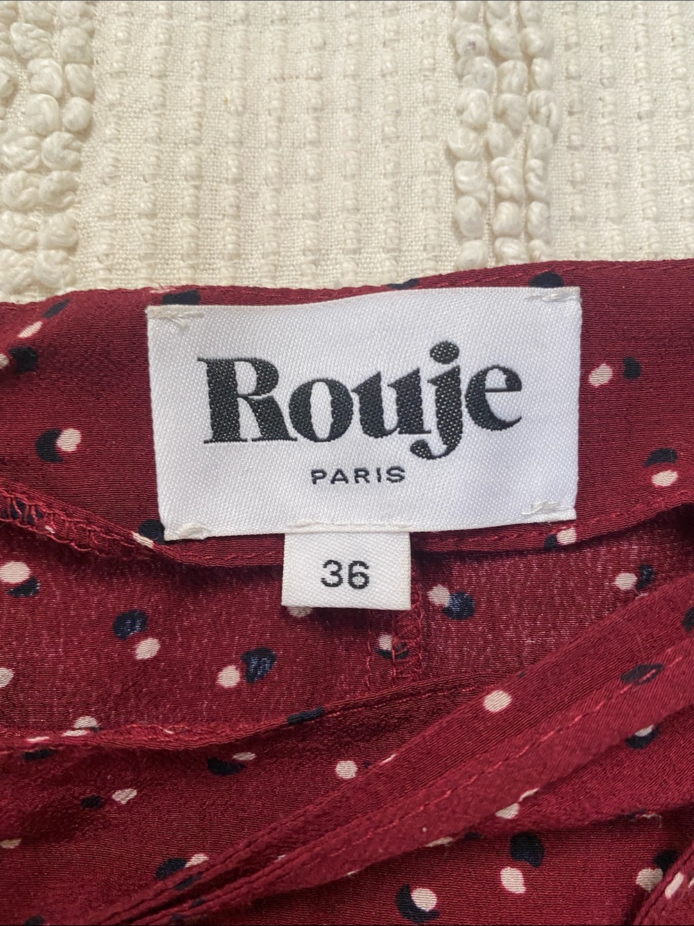 Rouje Gloria button up wrap midi skirt in maroon polka dot size 36 (4) - Picture 3 of 6